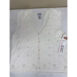 Koret Petites Ivory Beaded‎ Bow Knit Vest Sweater Women's Size S
